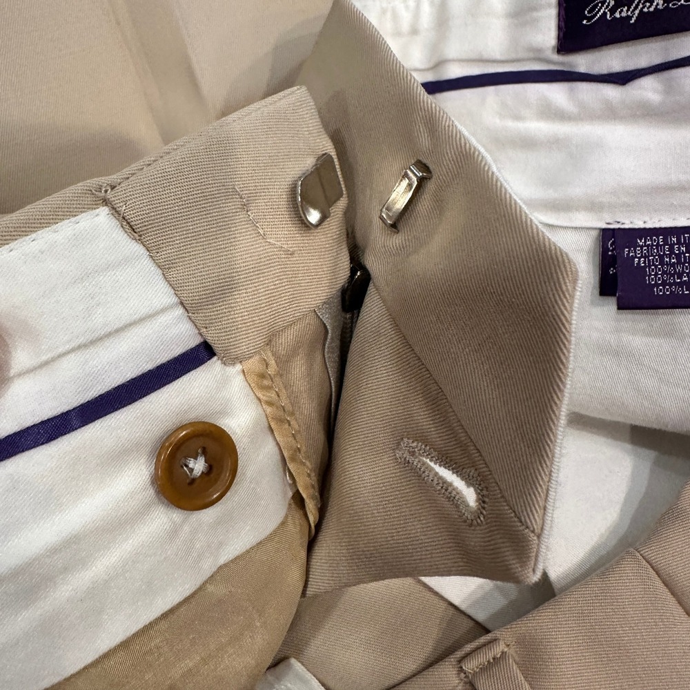 Ralph Lauren Purple Label Men's 40/31 (Lets Out to 34) Tan Wool Dress Pant Italy - Picture 6 of 12